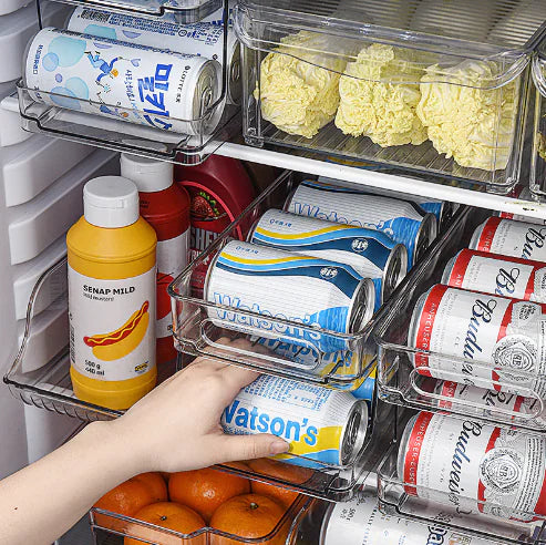 Automatic Rolling Refrigerator Organizer Bins for Drinks