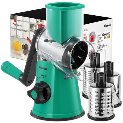 Geedel Rotary Cheese Grater with 3 Interchangeable Blades